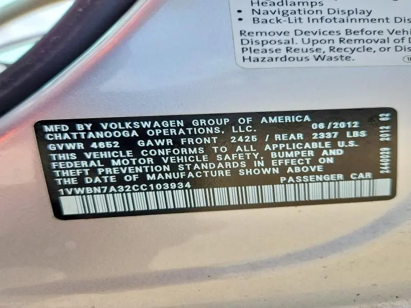 2012 VOLKSWAGEN PASSAT SE  