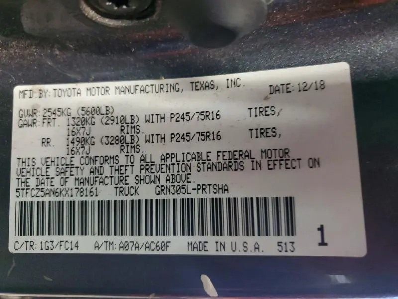 2019 TOYOTA TACOMA SR5 V6  