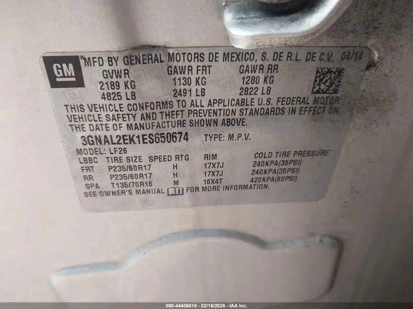 2014 CHEVROLET CAPTIVA SPORT 2LS