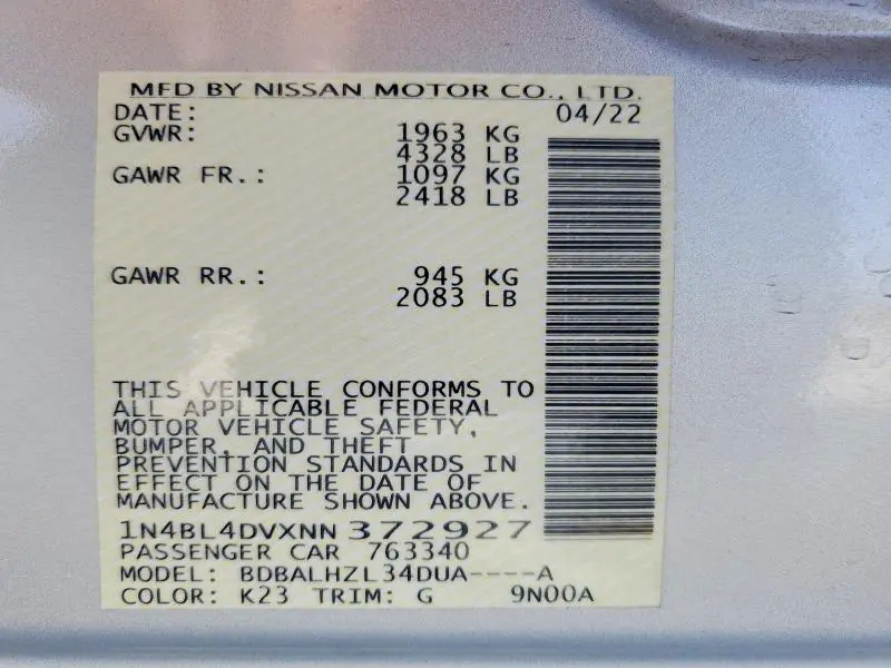 2022 NISSAN ALTIMA SV  