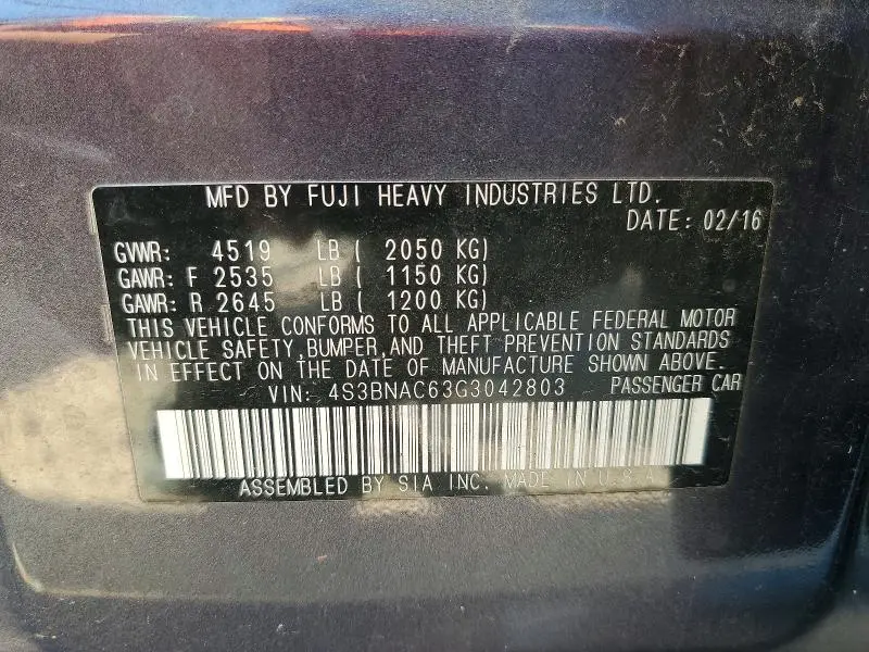 2016 SUBARU LEGACY 2.5I PREMIUM  