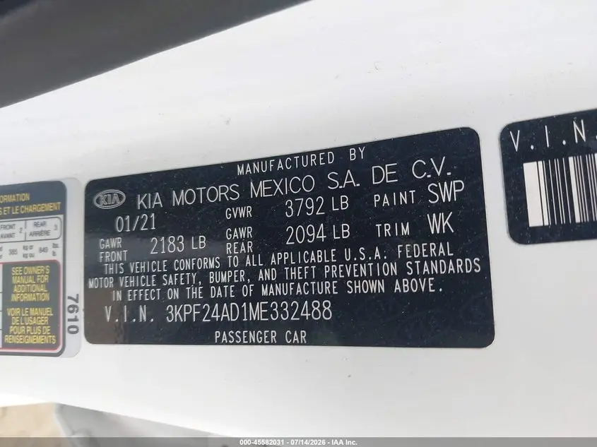 2021 KIA FORTE LXS