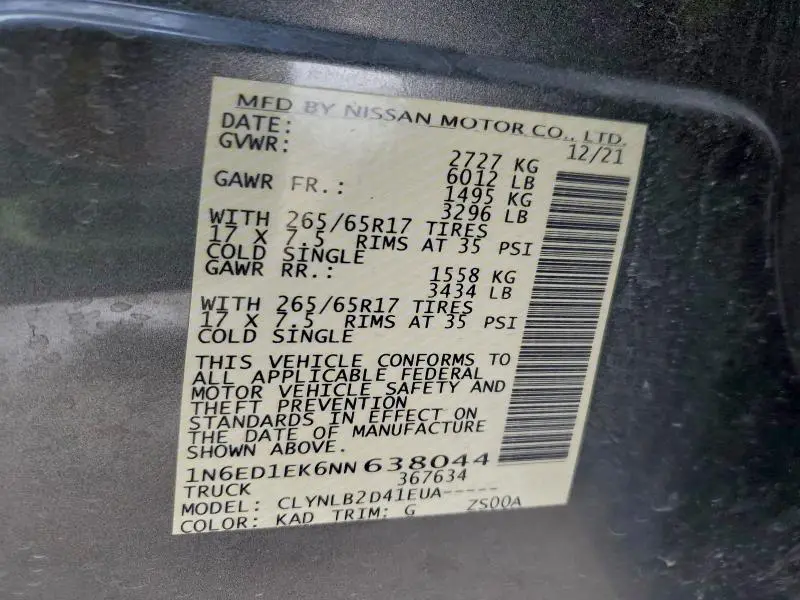 2022 NISSAN FRONTIER S  