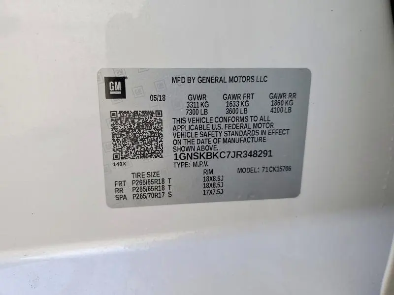 2018 CHEVROLET TAHOE K1500 LT  