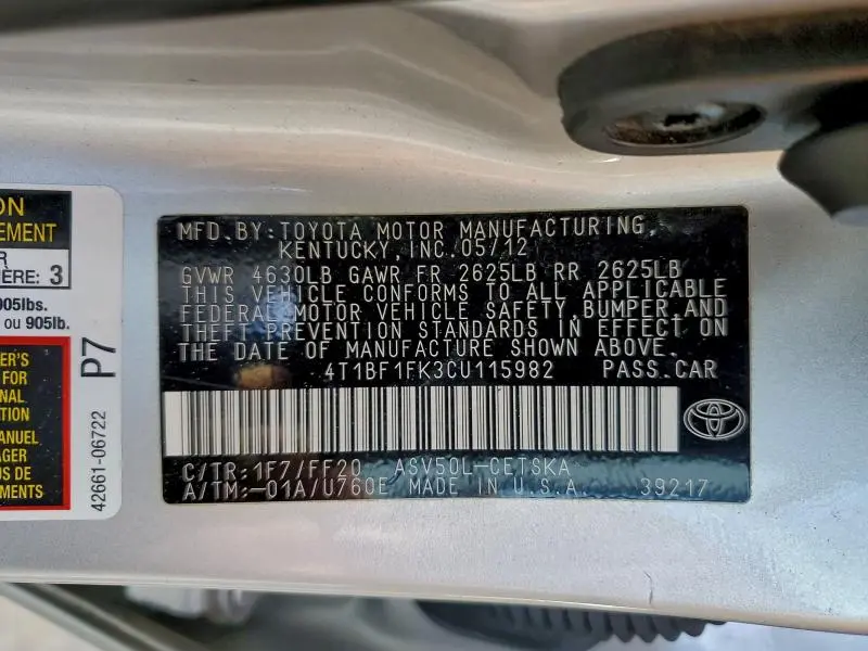 2012 TOYOTA CAMRY BASE  