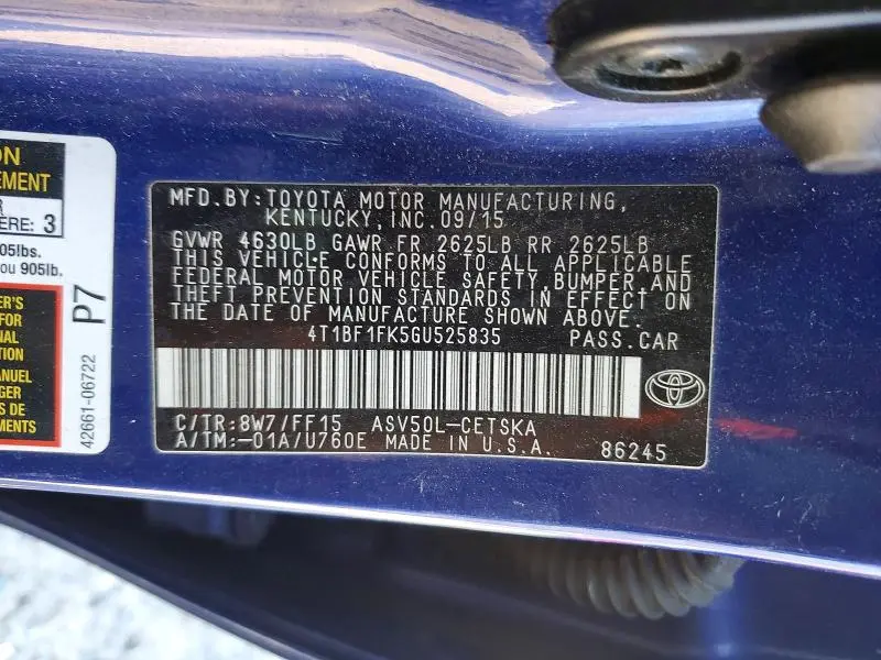 2016 TOYOTA CAMRY SE  