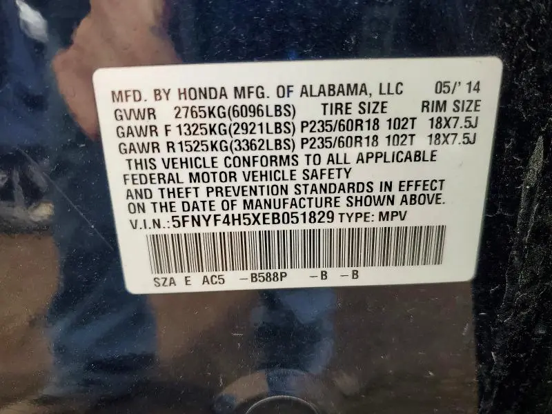 2014 HONDA PILOT EXL  