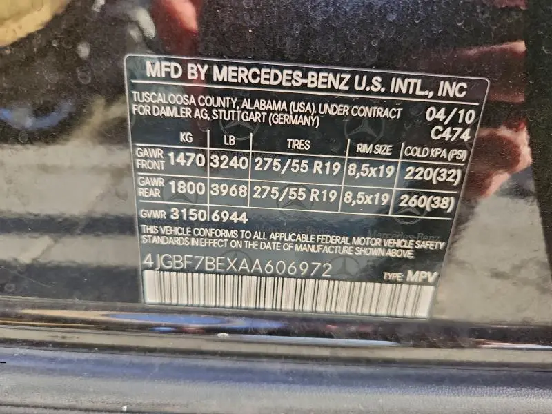 2010 MERCEDES-BENZ GL 450 4MATIC  