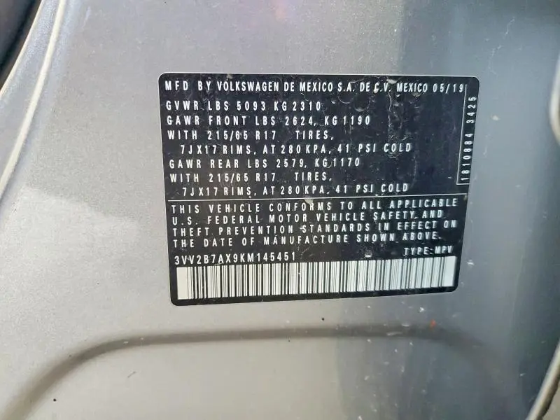 2019 VOLKSWAGEN TIGUAN SE  