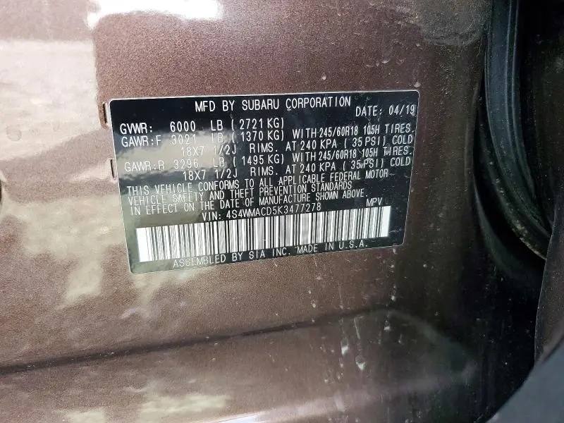 2019 SUBARU ASCENT PREMIUM  