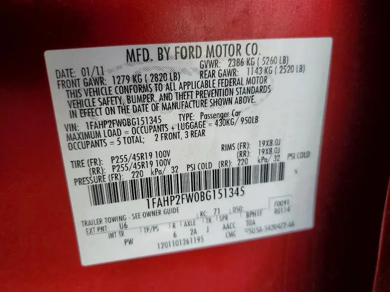 2011 FORD TAURUS LIMITED  
