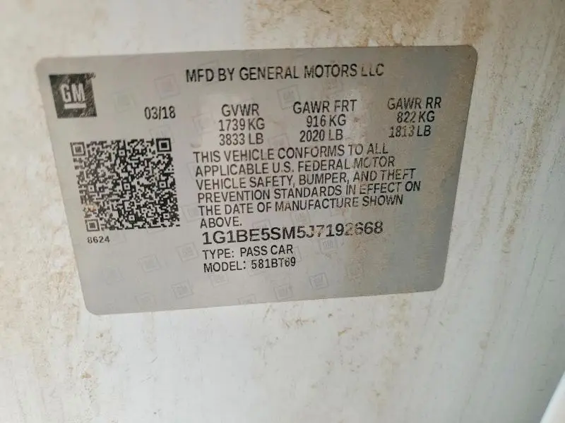2018 CHEVROLET CRUZE LT  