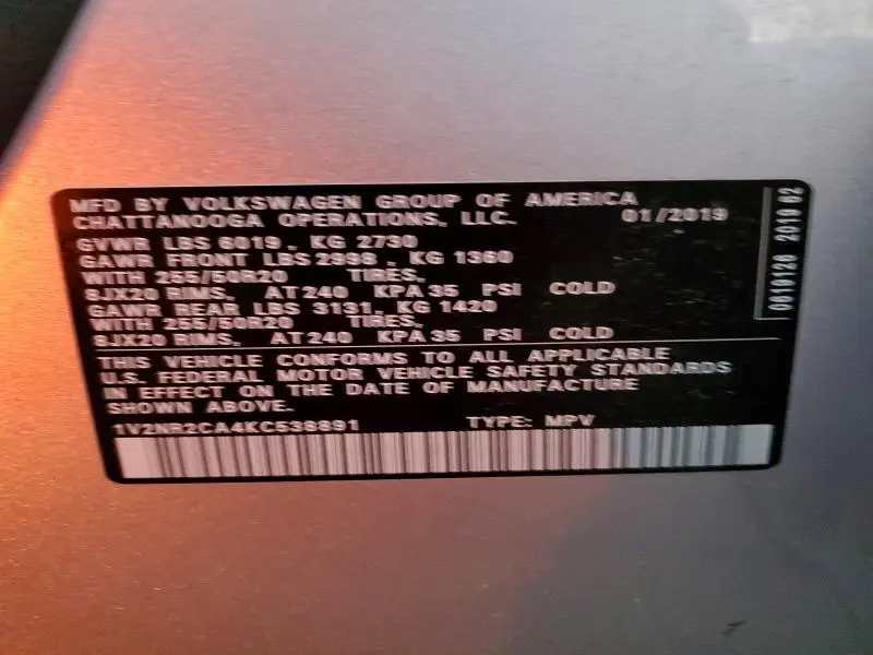 2019 VOLKSWAGEN ATLAS SEL PREMIUM  