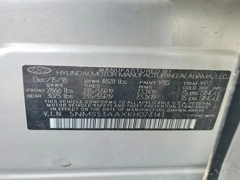 2019 HYUNDAI SANTA FE LIMITED 2.0T  
