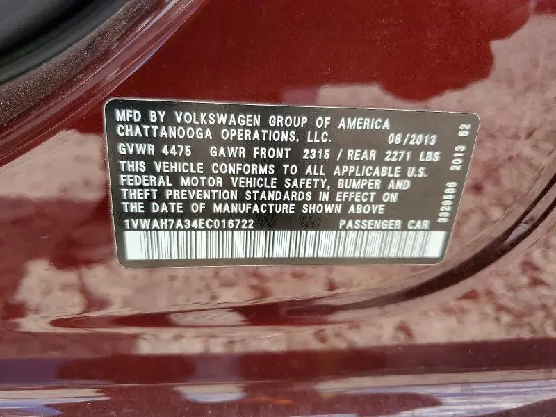 2014 VOLKSWAGEN PASSAT S  