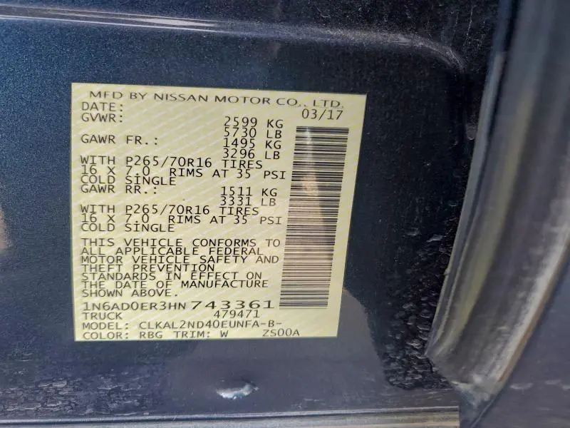 2017 NISSAN FRONTIER S  