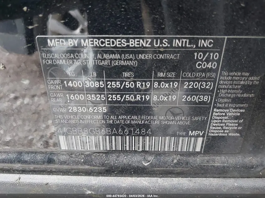 2011 MERCEDES-BENZ ML 350 4MATIC