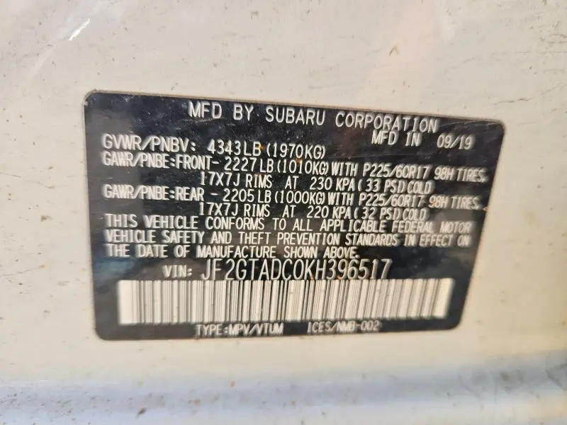 2019 SUBARU CROSSTREK PREMIUM  