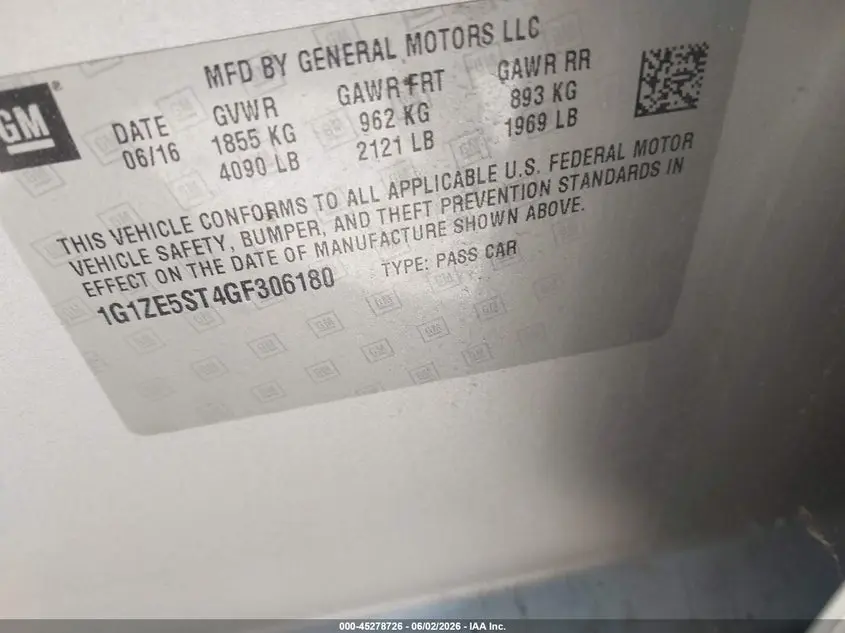 2016 CHEVROLET MALIBU 1LT