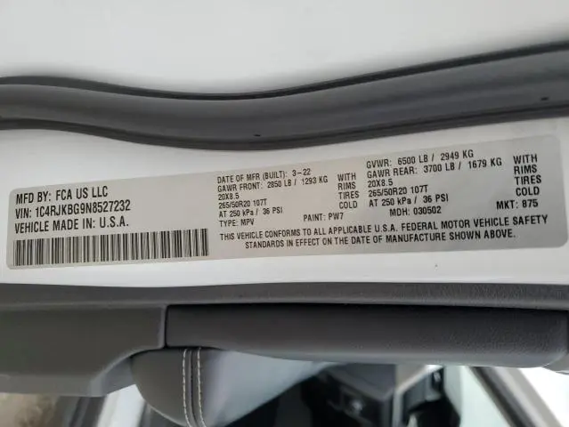 2022 JEEP GRAND CHEROKEE L LIMITED  