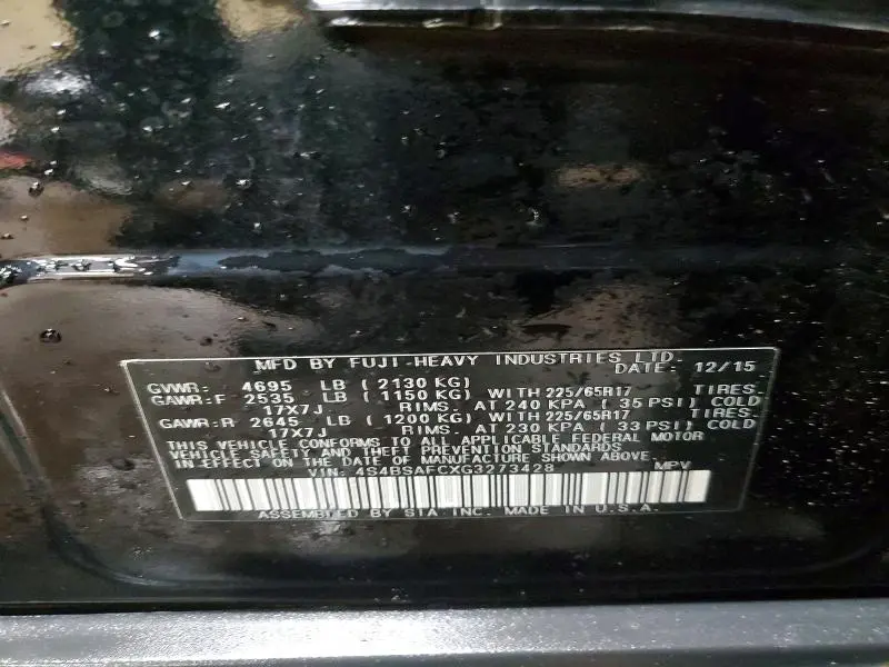 2016 SUBARU OUTBACK 2.5I PREMIUM  