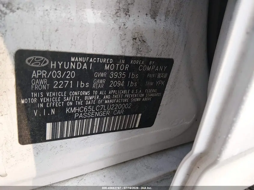2020 HYUNDAI IONIQ HYBRID BLUE