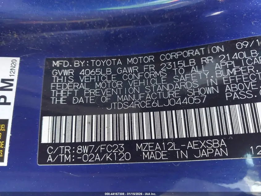 2020 TOYOTA COROLLA SE