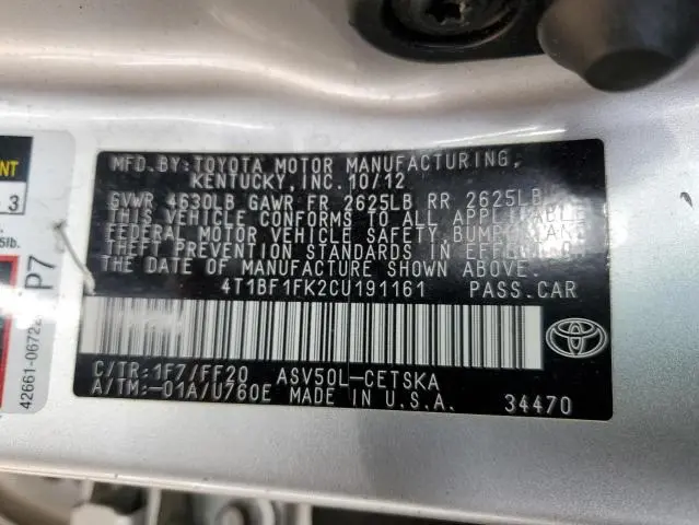 2012 TOYOTA CAMRY BASE  