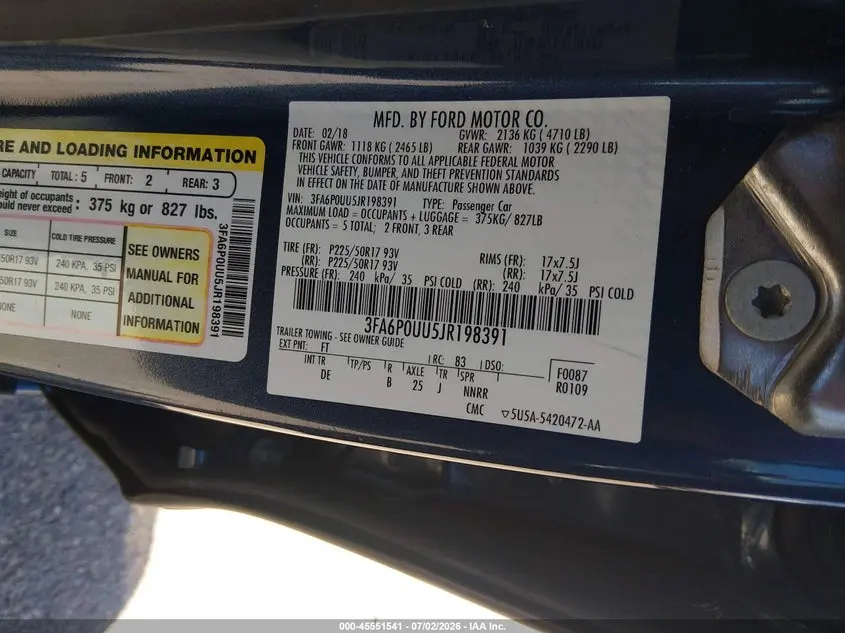 2018 FORD FUSION HYBRID S