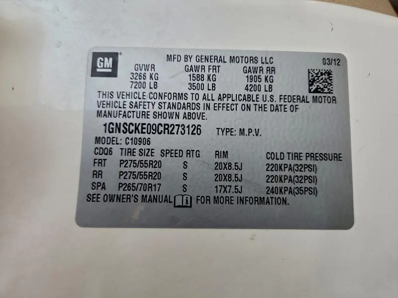 2012 CHEVROLET SUBURBAN C1500 LTZ  