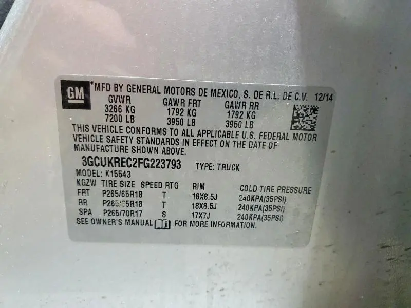 2015 CHEVROLET SILVERADO K1500 LT  