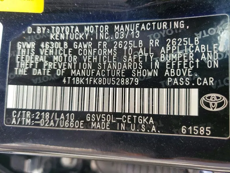 2013 TOYOTA CAMRY XLE V6  