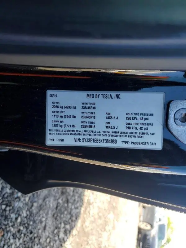 2019 TESLA MODEL 3   