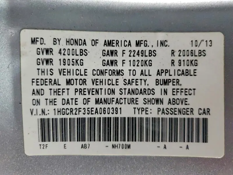 2014 HONDA ACCORD LX  