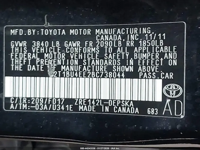 2011 TOYOTA COROLLA S