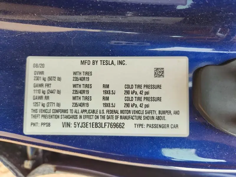 2020 TESLA MODEL 3   