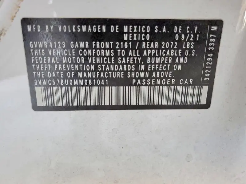 2021 VOLKSWAGEN JETTA S  