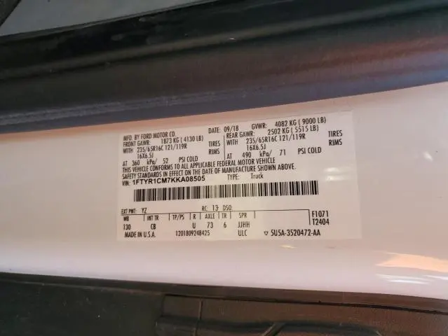 2019 FORD TRANSIT T-250  