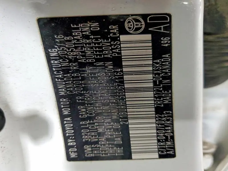 2016 TOYOTA COROLLA L  