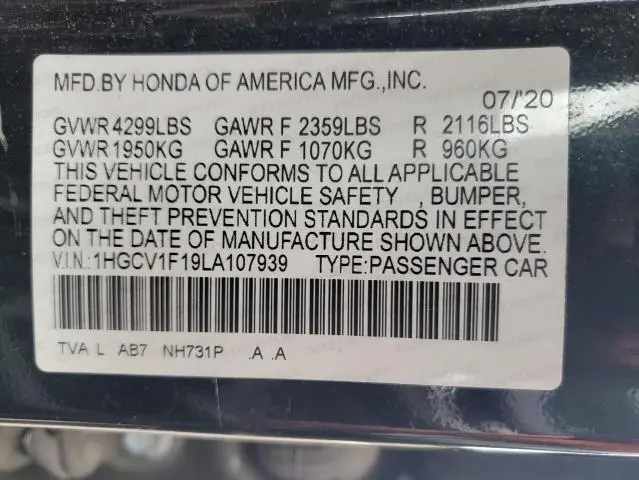 2020 HONDA ACCORD LX  