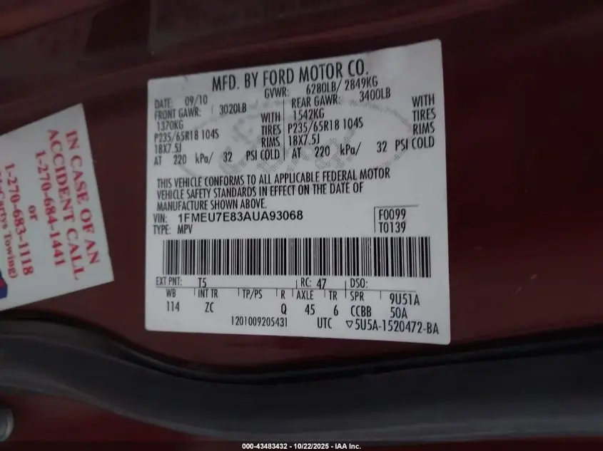 2010 FORD EXPLORER EDDIE BAUER