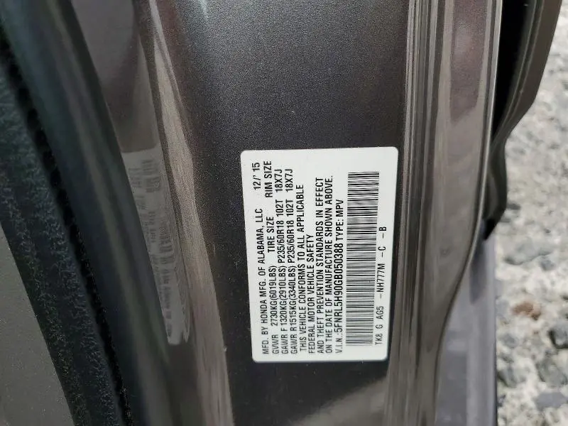 2016 HONDA ODYSSEY TOURING  