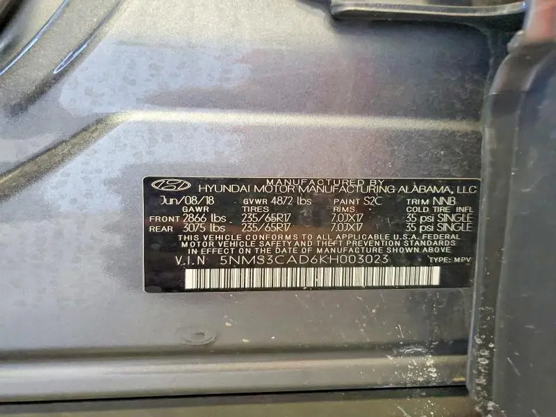 2019 HYUNDAI SANTA FE SEL 2.4L  
