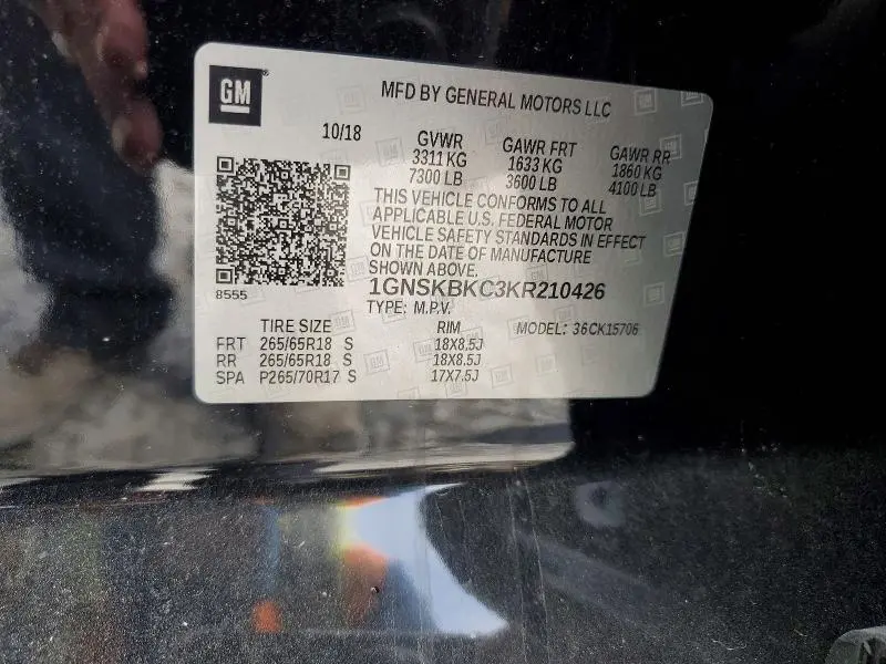 2019 CHEVROLET TAHOE K1500 LT  