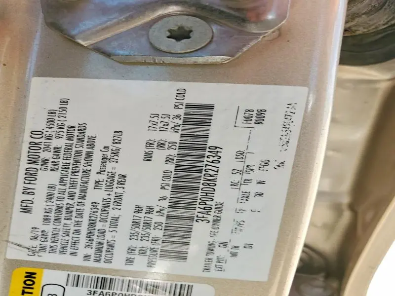 2019 FORD FUSION SE  