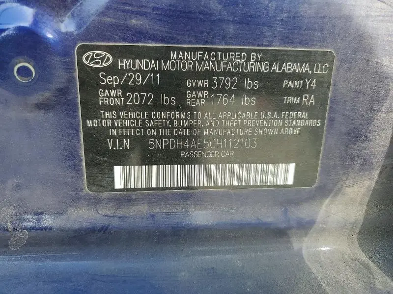 2012 HYUNDAI ELANTRA GLS  