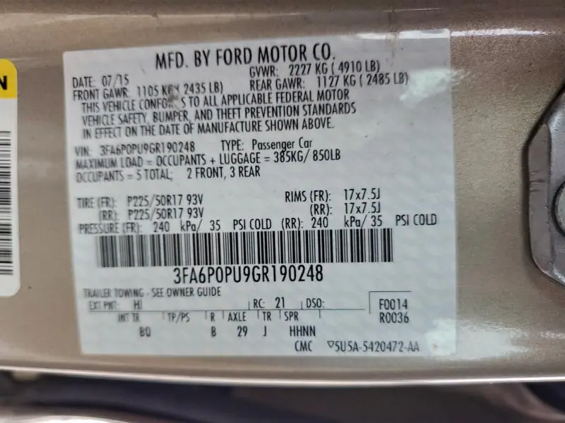 2016 FORD FUSION SE PHEV  