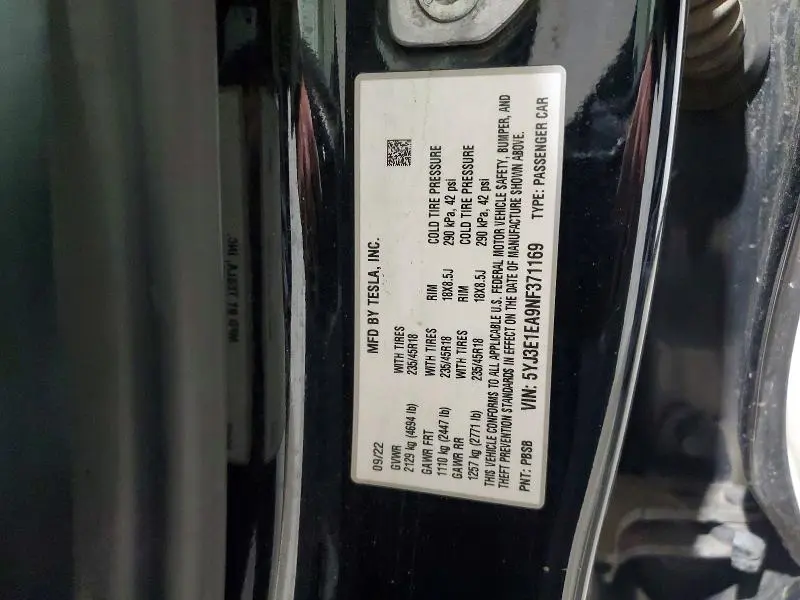 2022 TESLA MODEL 3   