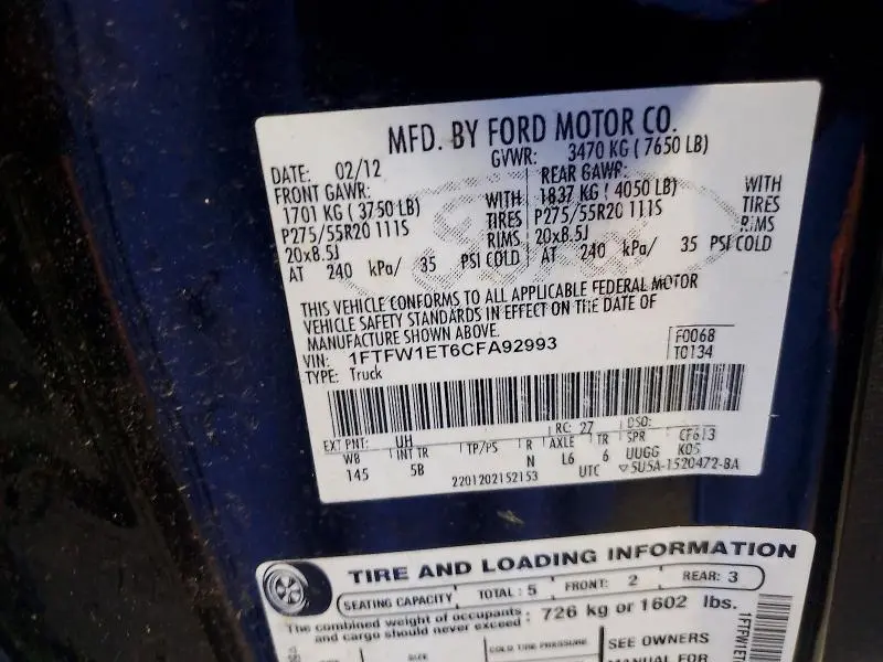 2012 FORD F150 SUPERCREW  