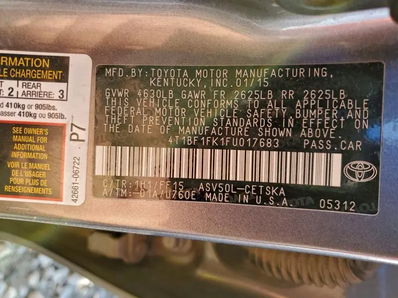 2015 TOYOTA CAMRY LE  